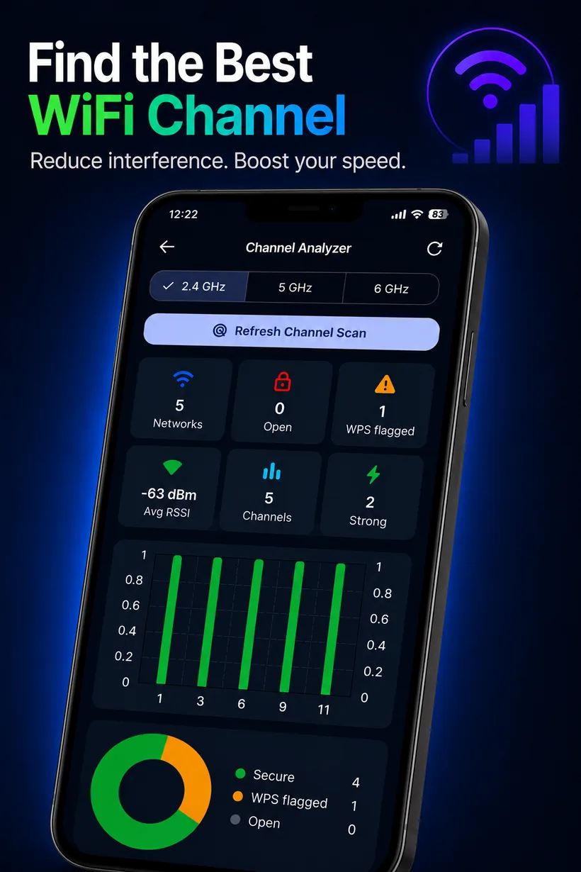 Channel analyzer screen with congestion bars across channels